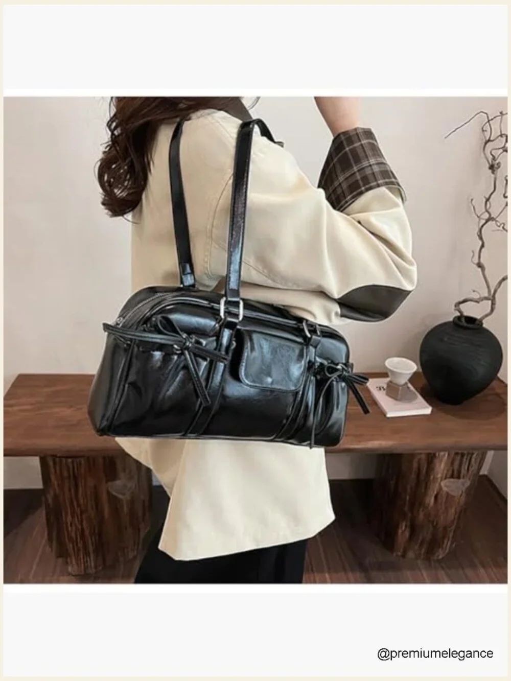 Vegan Leather Slouchy Hobo Shoulder Bag with Zipper Closure